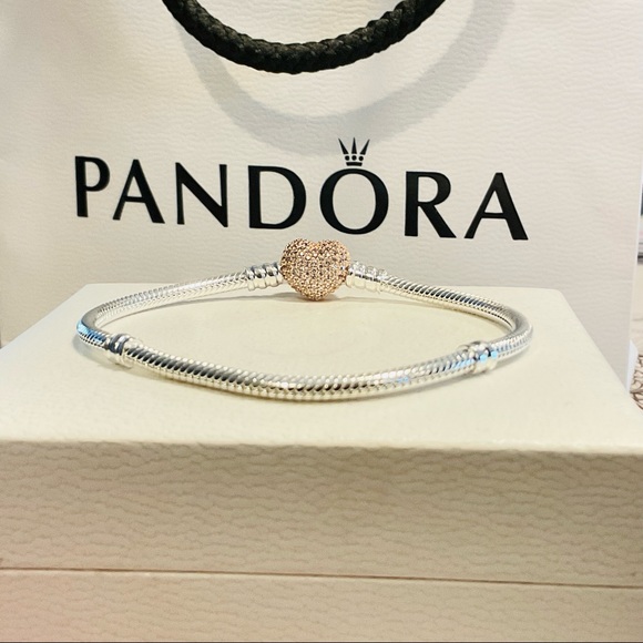 New Authentic Pandora Rose Gold Pave Heart Clasp Bracelet - Picture 4 of 4